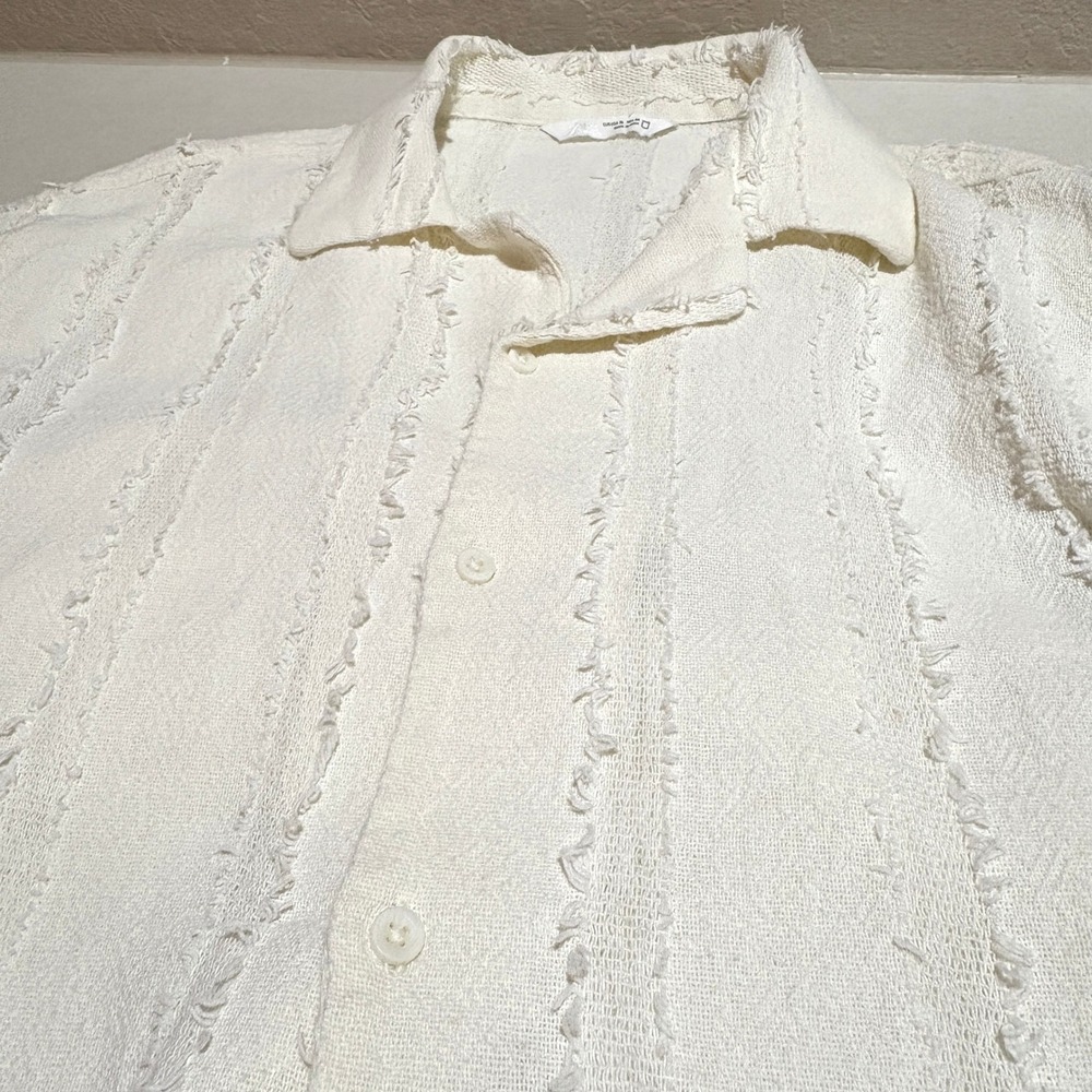 NWOT Zara Men ShortSleeve Texture Cabana Beach Resort Button Shirt XL Ivory Surf